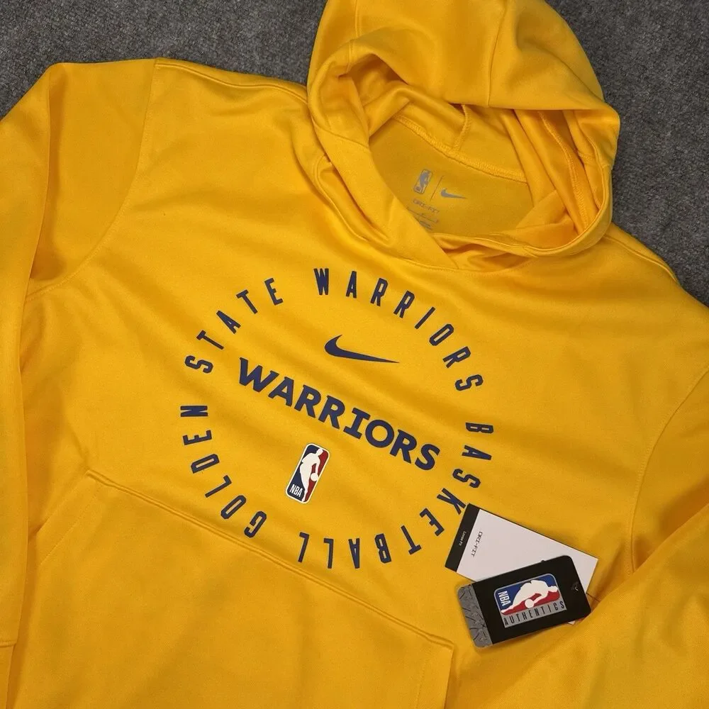 NWT Nike Dri Fit NBA Golden State Warriors Yellow Pullover Hoodie - Large